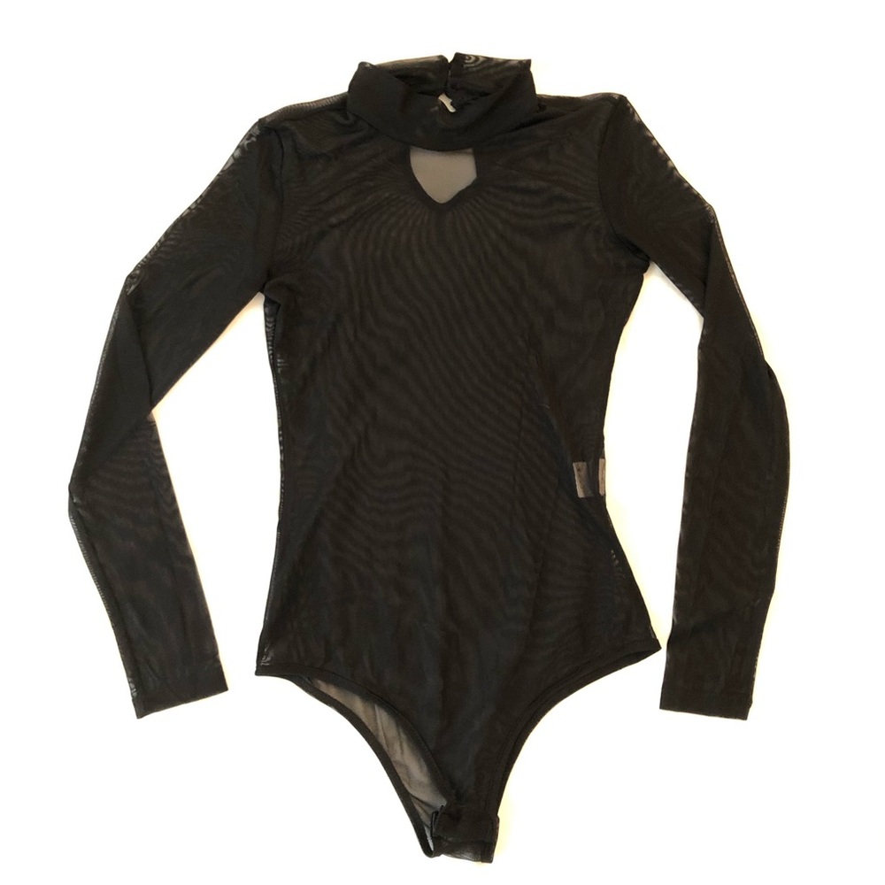 Mock Neck Sheer Mesh Long Sleeve Bodysuit